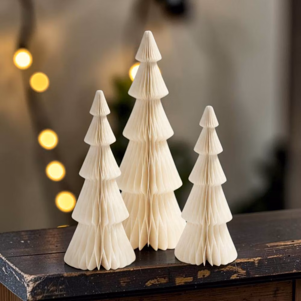 Four Candle Set of 3 White Standing Christmas Trees, Height: 30 cm – 2