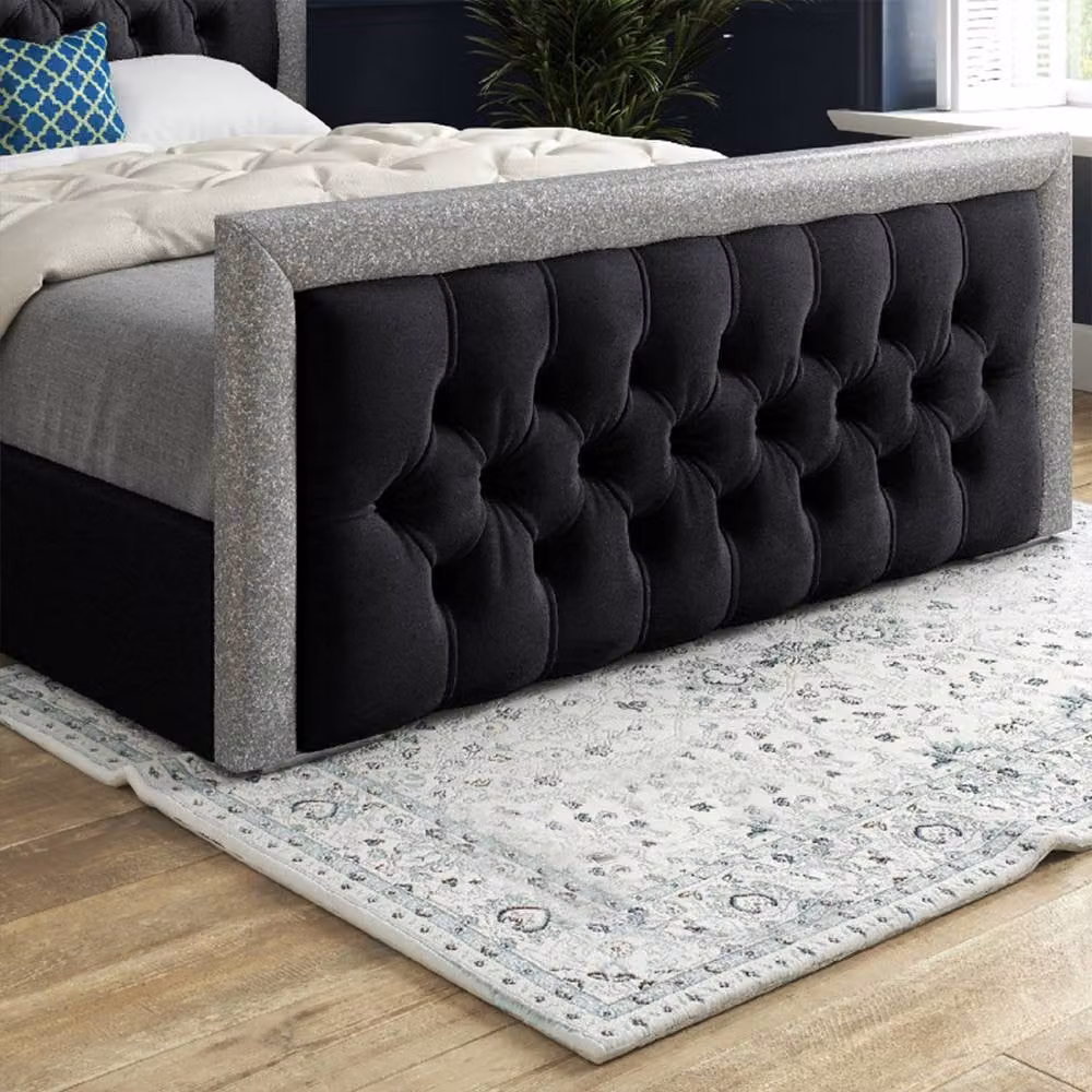 Casani Thornton Black Soft Velvet Upholstered Designer Bed Frame with Glitter Border, W/D/H: 137 x 120 x 83 cm – 5