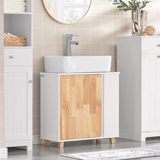 SoBuy White Under Sink Bathroom Vanity Unit with Hinged Doors and Internal Shelves