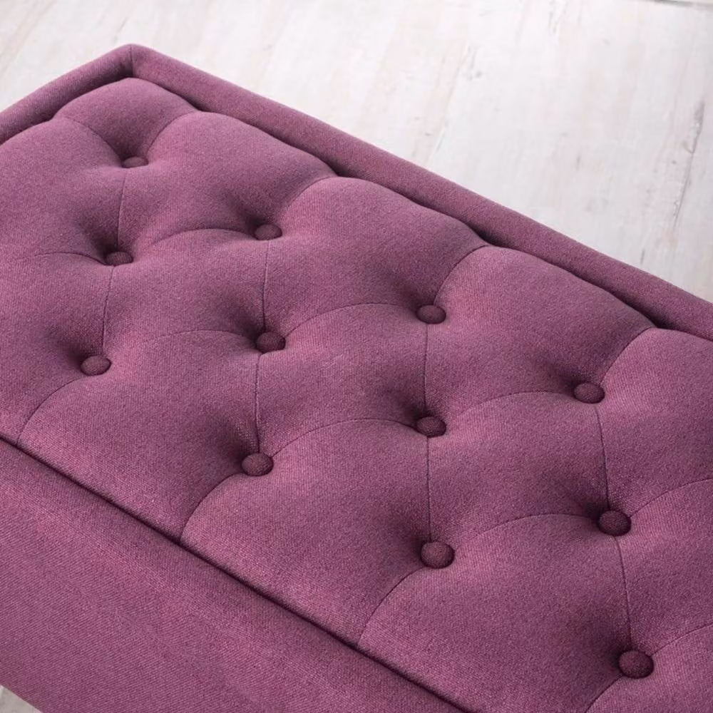 NESTLUNE Purple Upholstered Chesterfield Ottoman Storage Bench with Button Padded Seat, W: 100 cm, H: 15 cm, D: 15 cm – 4
