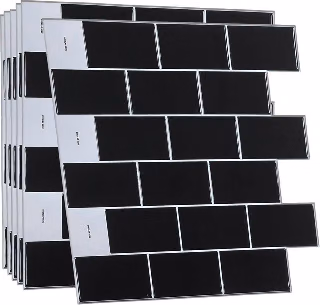 Walplus London Metro Classic Black 3D Field Tiles in Synthetic Resin