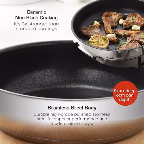 Swan Townhouse 28cm Ceramic Non-Stick Stainless Steel Frying Pan in Silver – 8