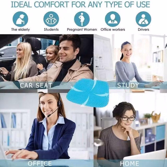 FLAVORA Large Ergonomic Gel Seat Cushion for Lower Back Pain Relief in Blue, W: 190 cm, D: 100 cm – 1