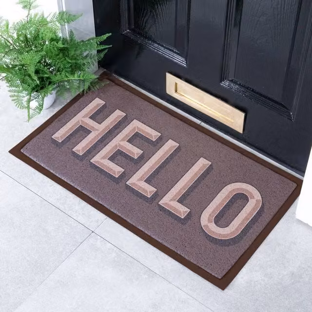 Artsy Mats Hello Chocolate Brown Indoor Outdoor Doormat, W: 70 cm, D: 40 cm – 1