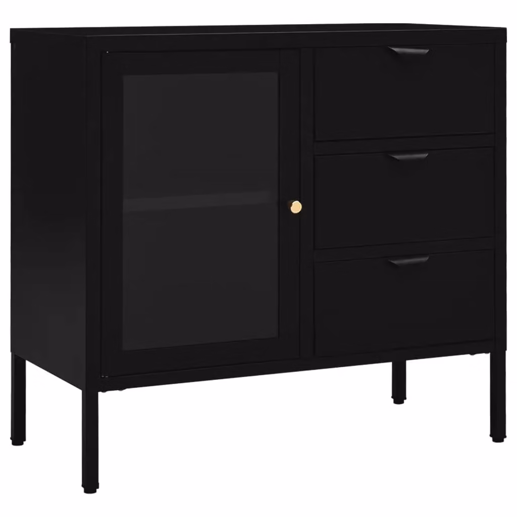 Berkfield Home Black Sideboard in Steel and Tempered Glass, W/D/H: 75 x 35 x 70 cm – 2