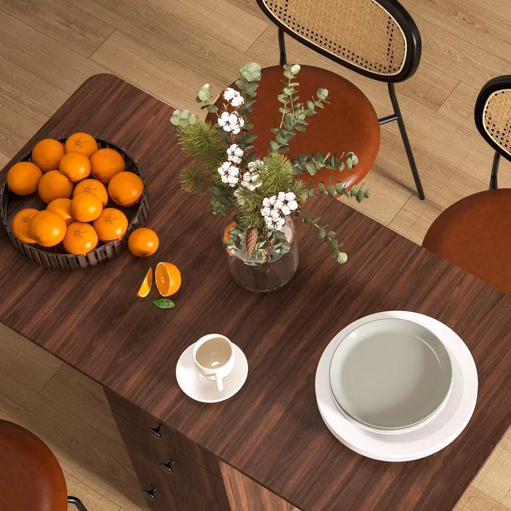 STILVORA Modern Brown Drop Leaf Dining Table with Storage and Castors – 9