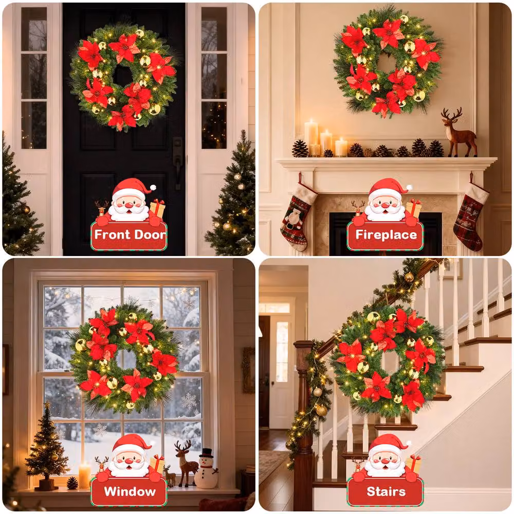 London Boutique Pre-Lit Christmas Wreath with LED Lights in Green, Diameter: 60.96 cm – 3