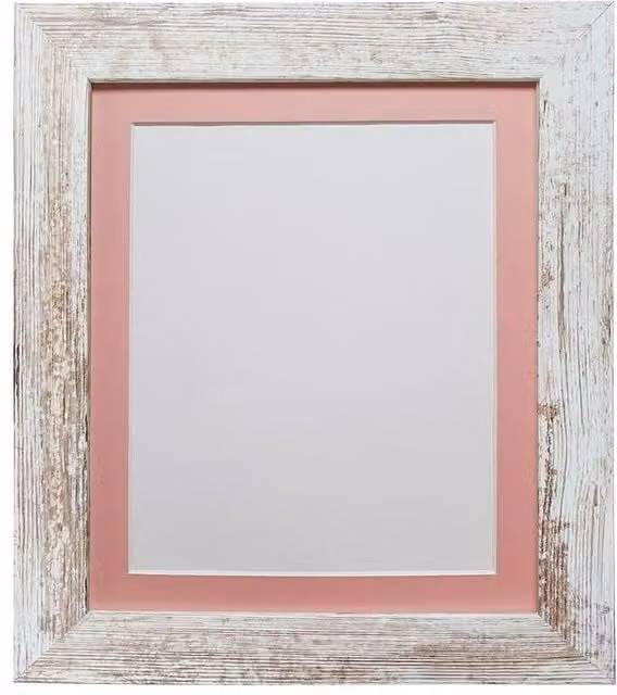 Frames & Mirrors 4U Metro Rectangular Single Picture Frame in Distressed White with Pink Mount for 6 x 4 Inch Images
