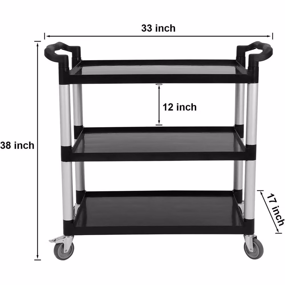 VOGREX 3 Tier Heavy Duty Utility Trolley with 360 Swivel Wheels in Black – 2