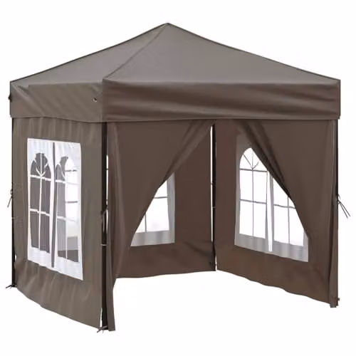 vidaXL Folding Party Tent with Sidewalls, Taupe, W/D/H: 200 x 200 x 10.65 cm