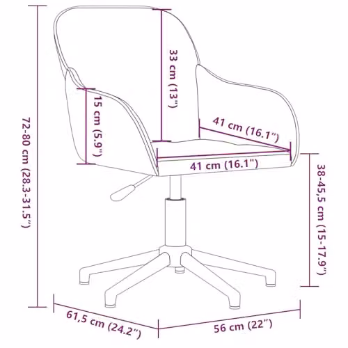 vidaXL Modern Velvet Task Chair in Grey with Armrests and 360 Degree Swivel, W/D/H: 56 x 61.5 x 72 cm – 3
