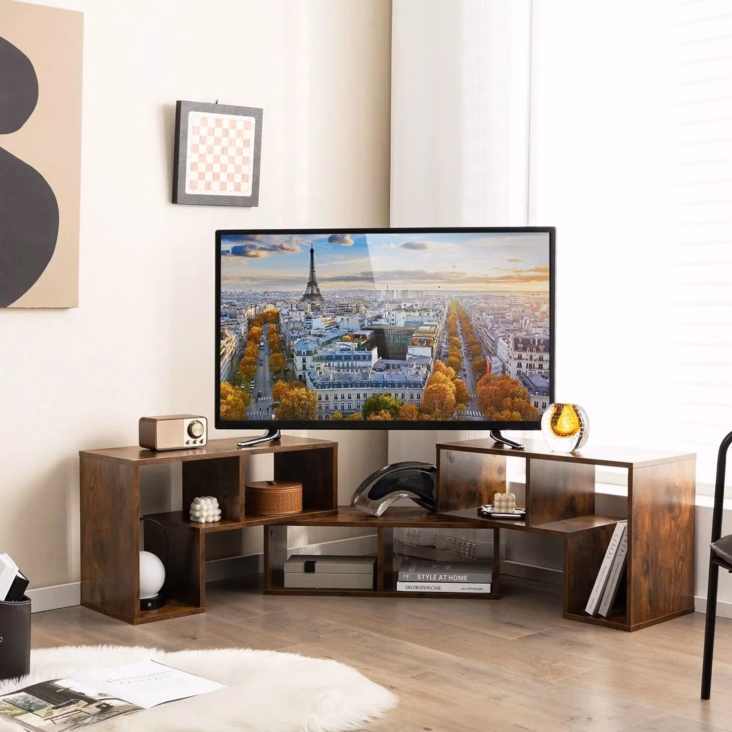 Costway Adjustable Brown Wood TV Stand for TVs up to 65 Inches – 5