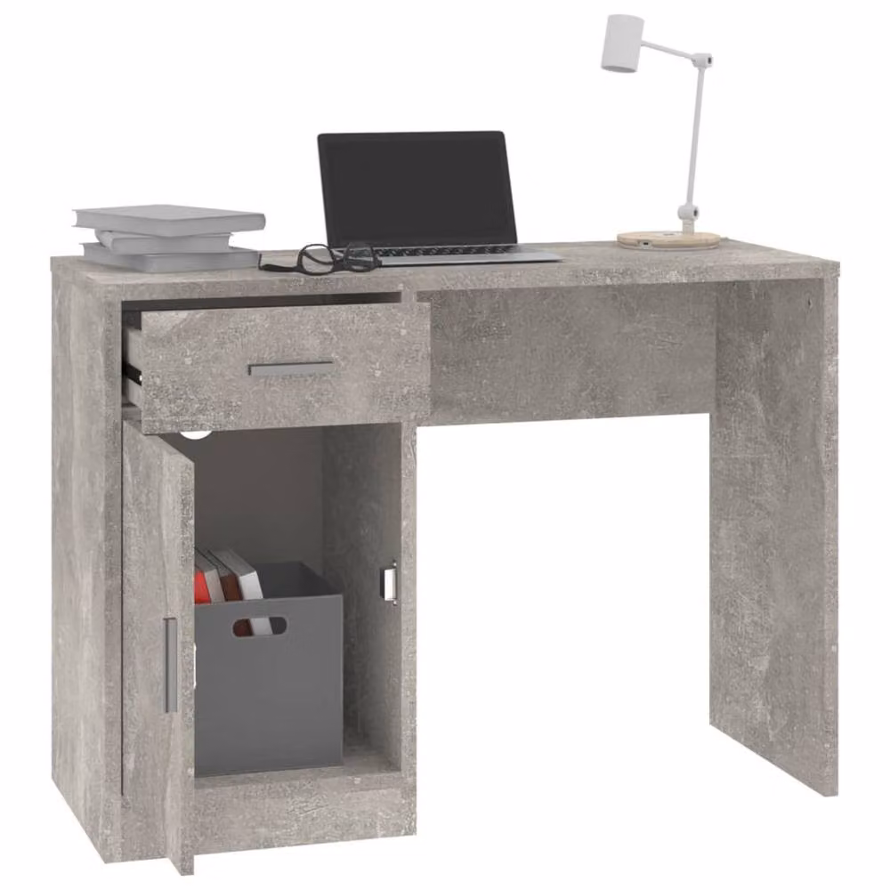 Berkfield Home Modern Writing Desk with Drawer and Cabinet in Concrete Grey, W/D/H: 100 x 40 x 73 cm – 3