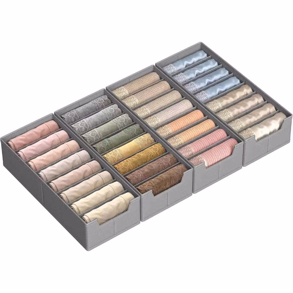 The Bazaarist Set of 4 Foldable Drawer Organisers with Dividers, Grey – 2