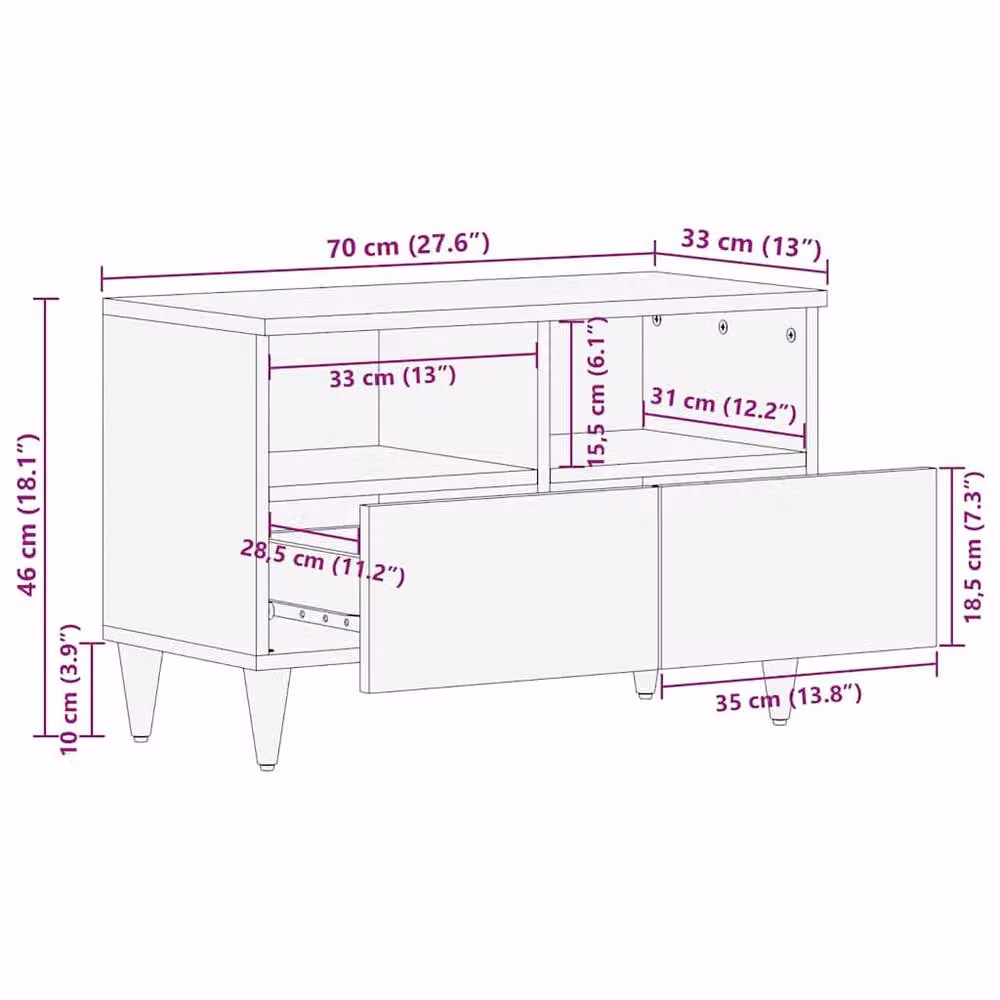 Berkfield Home Solid Mango Wood TV Cabinet in Brown, W/D/H: 70 x 33 x 46 cm – 6