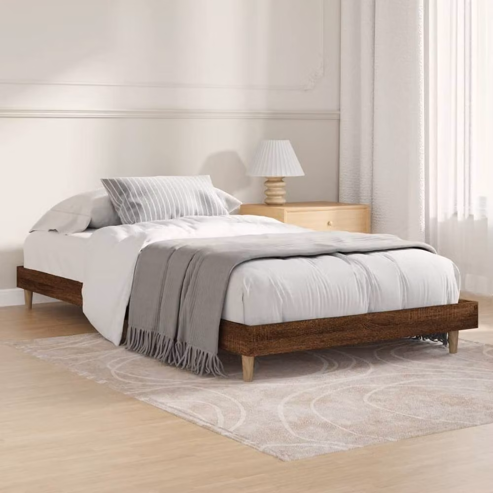 Berkfield Home Bed Frame in Brown Oak, Engineered Wood, W/D/H: 100 x 200 x 20 cm – 2