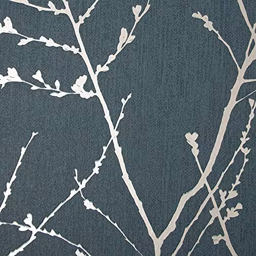 Superfresco Easy Innocence Branch Green and Silver Metallic Botanical Floral Wallpaper – 3