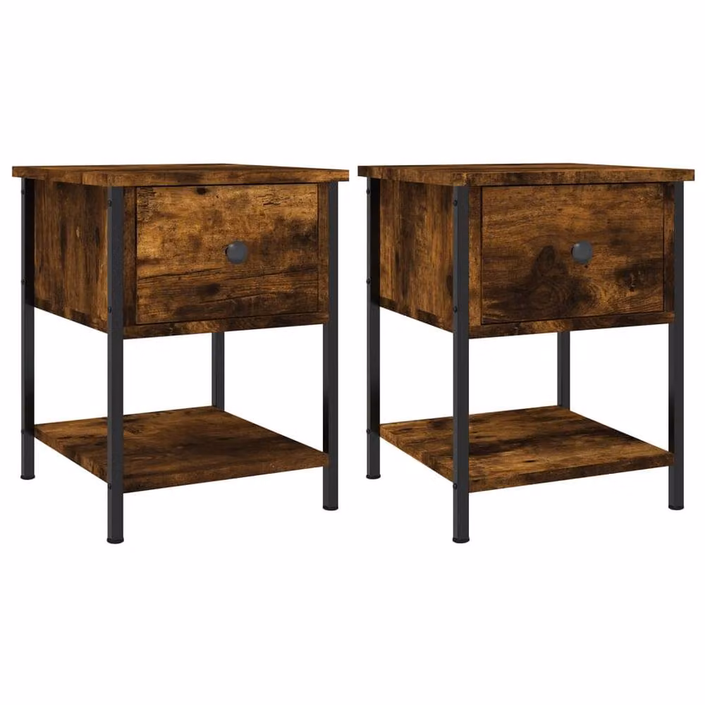 Berkfield Home Elegant Bedside Tables, 2 Piece Set in Smoked Oak Brown, W/D/H: 34 x 35.5 x 45 cm – 3