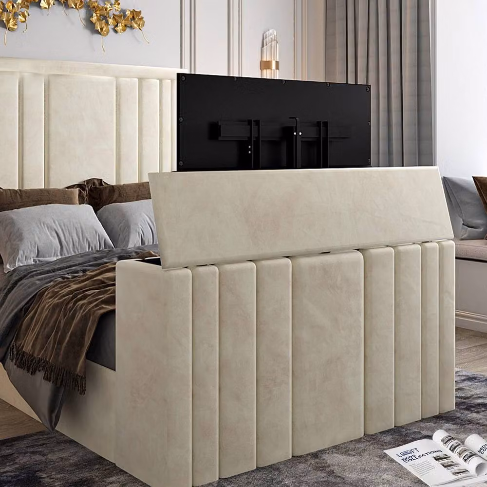 KDMD Artlebeck Bespoke Upholstered Velvet Bed Frame in Beige, Super King, W/D/H: 200 x 152 x 189 cm – 3