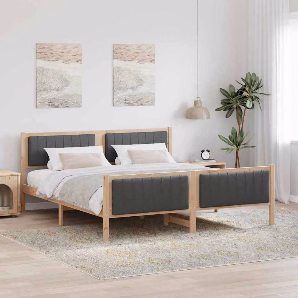 Berkfield Home Elegant Bed Frame in Brown and Dark Grey, Solid Pine Wood, W/D/H: 180 x 200 x 185.5 cm – 2