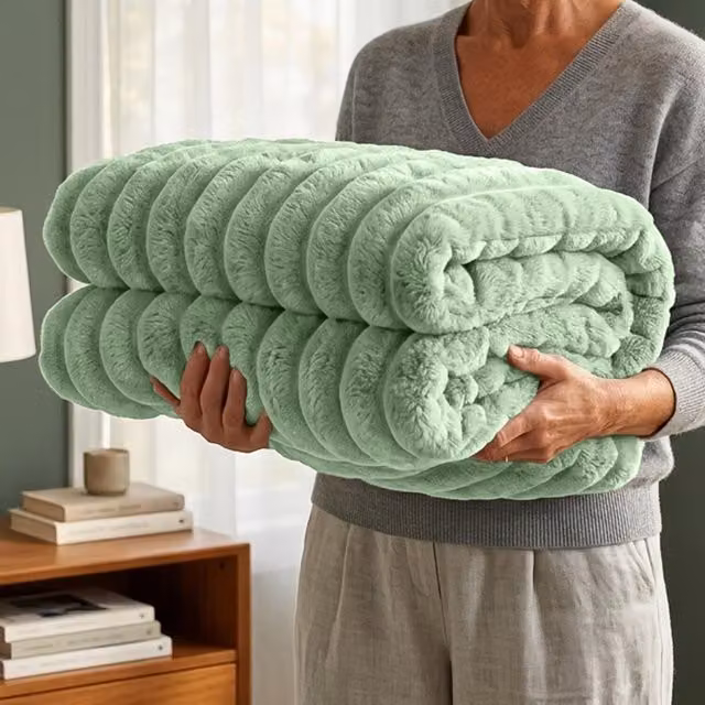 Casabella Green Striped Fleece Blanket