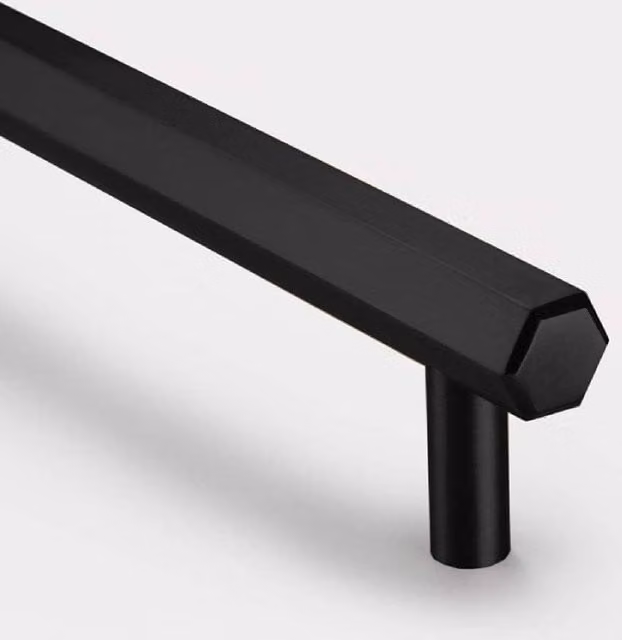 Pushka Home Solid Brass Hexagonal Bar Handle in Matt Black, Hole Centre 160mm