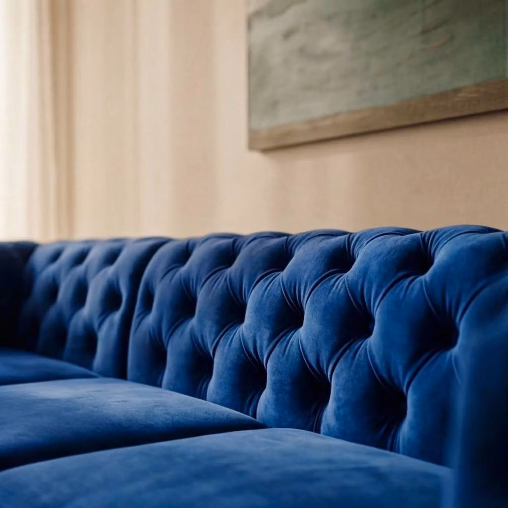 Sofaya Monaco Chesterfield 4 Seater L-Shaped Sofa in Blue Velvet with Right Hand Chaise – 3