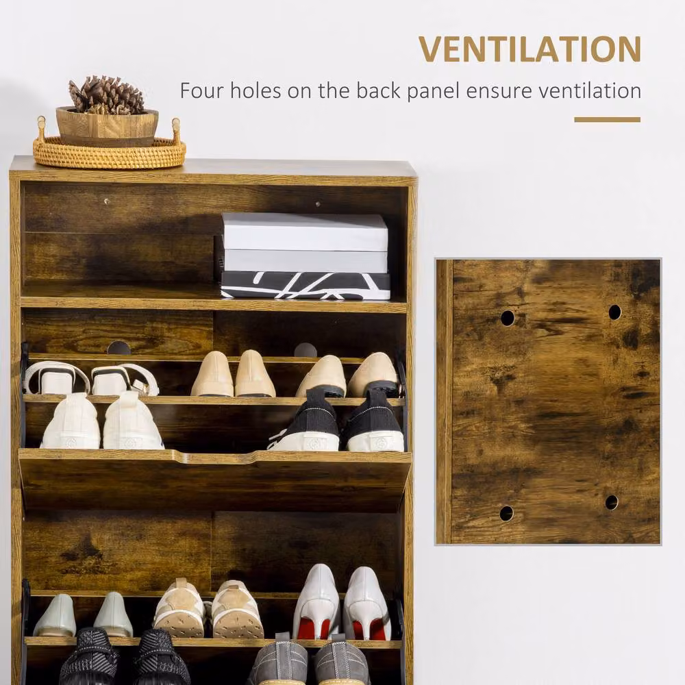 STILVORA Industrial Brown Wood Shoe Cabinet with Tilting Compartments and Ventilation – 6