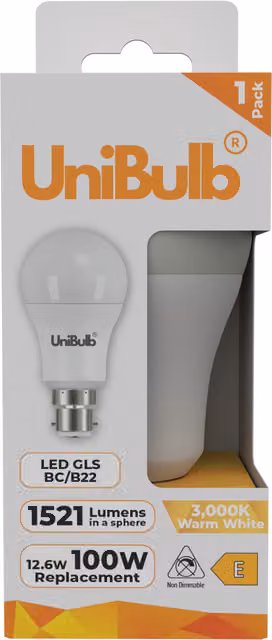 UniBulb LED GLS B22 Warm White Light Bulb, 1521lm, 2700K
