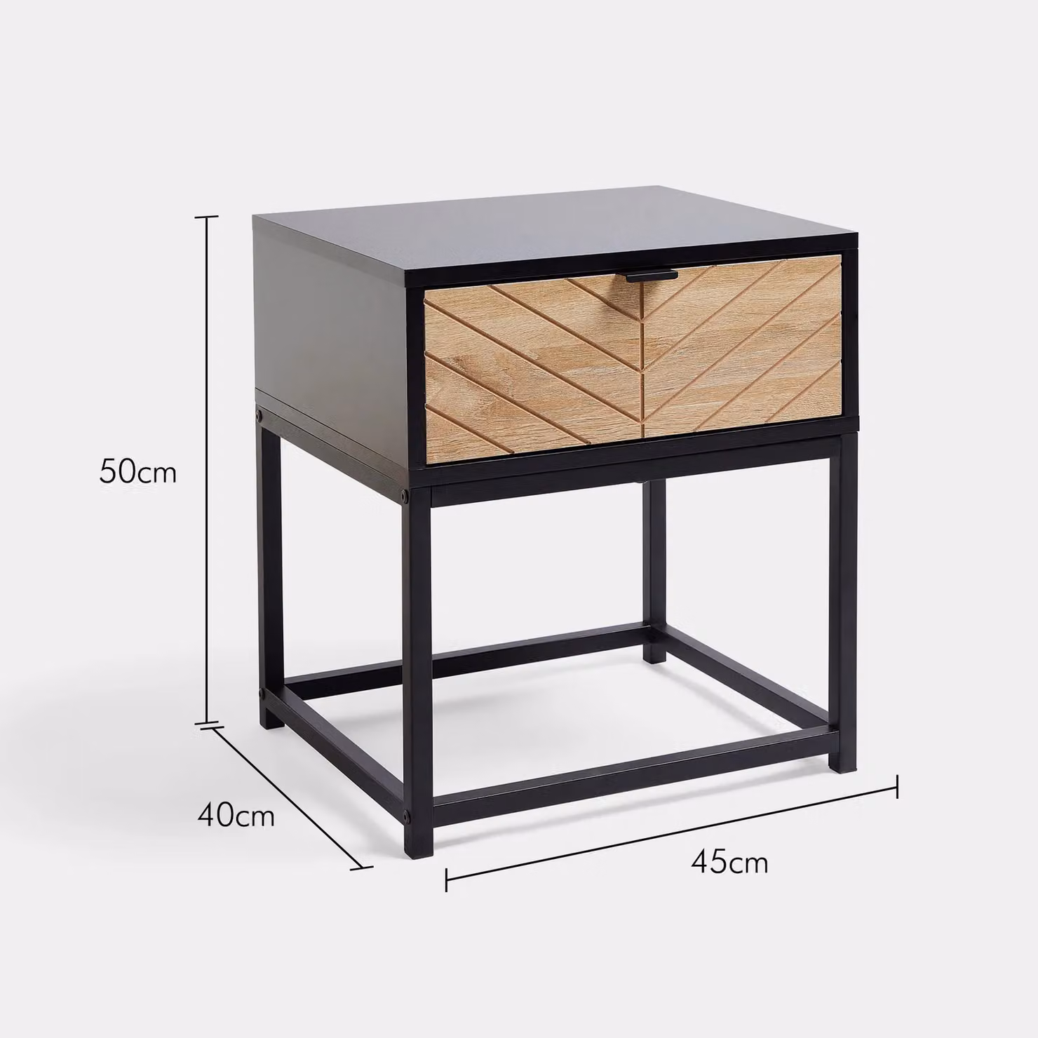 VonHaus Set of 2 Dalton 1 Drawer Chevron Design Side Tables in Black, W/D/H: 40 x 40 x 50 cm – 5