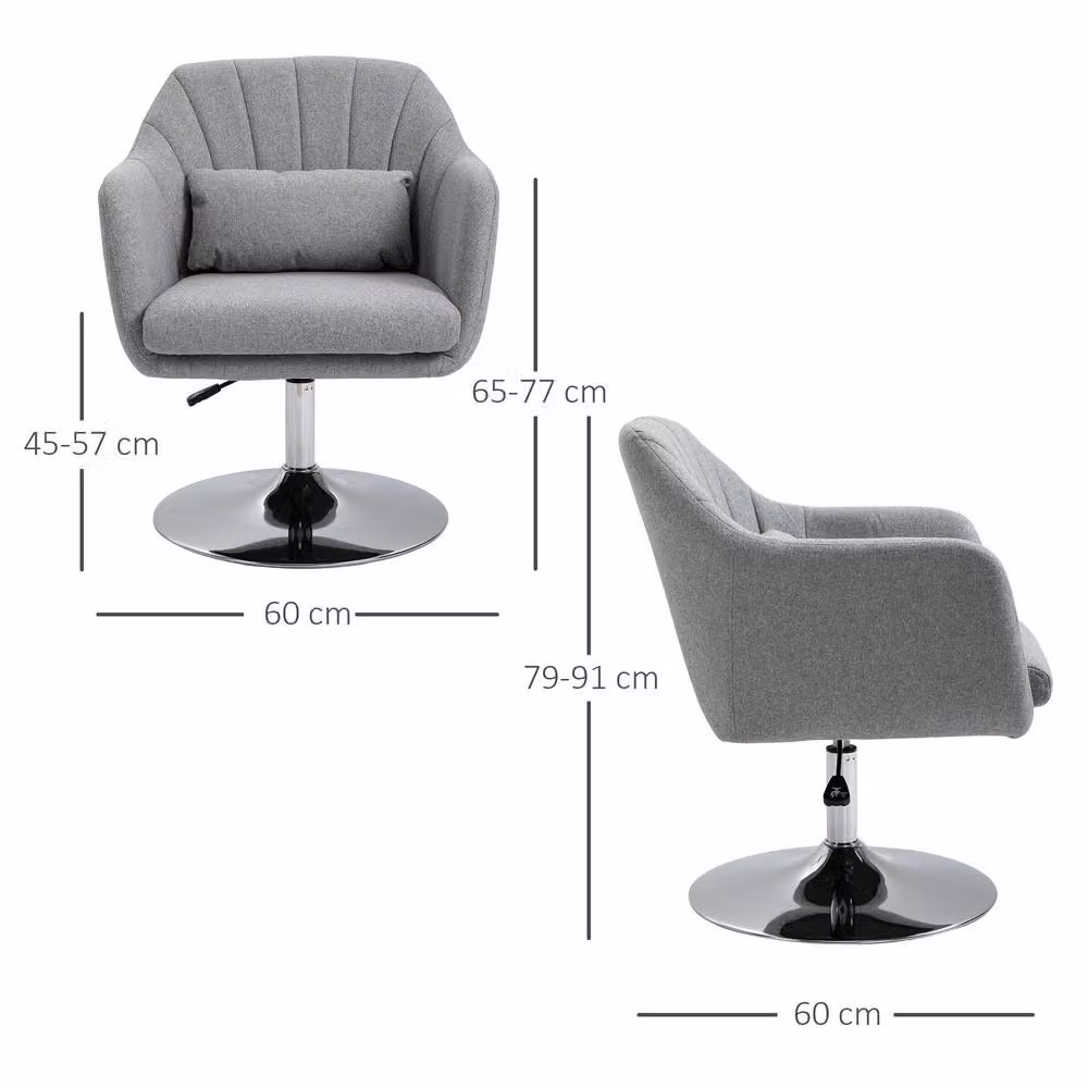 STILVORA Grey Fabric Vanity Chair with 360 Degree Swivel and Metal Base – 2