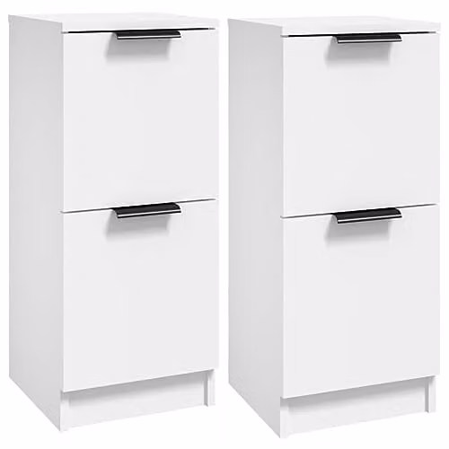 vidaXL Set of 2 White Minimalist Sideboards in MDF, W/D/H: 30 x 30 x 70 cm