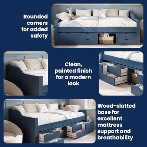 Flair Furnishings Blair Kids Single Low Sleeper Bed with Storage Drawers, Blue – 7