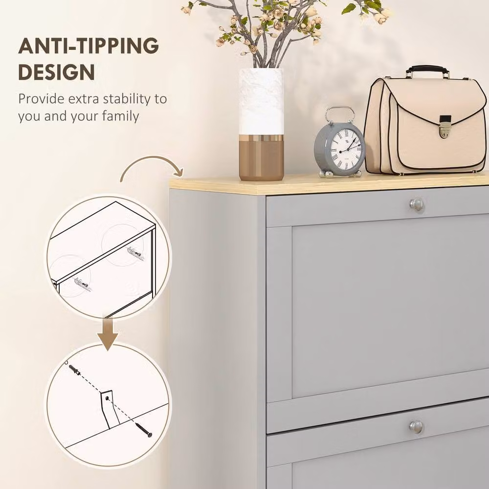 STILVORA Modern Grey Shoe Cabinet with 3 Tilting Compartments – 4