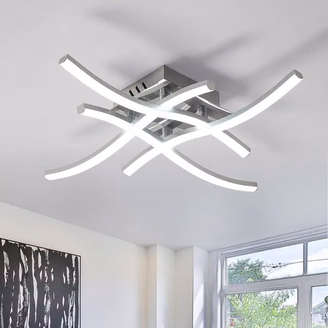COMELY 24W Modern LED Ceiling Light with 4 Curved Tubes in Silver, Cool White 6500K