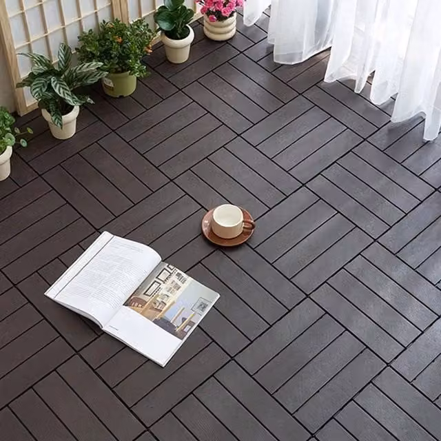 NESTLUNE Grey Anti-Slip Interlocking Plastic Decking Tiles, 96 Pack, W/D: 30 x 30 cm