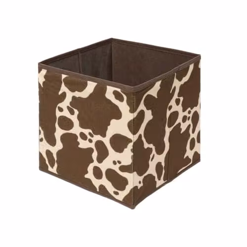 OHS Set of 2 Cow Print Collapsible Fabric Storage Boxes in Brown and White – 4