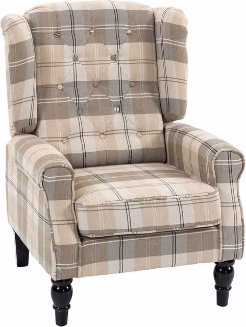 HOMCOM Retro Wingback Accent Chair in Beige Checked Fabric with Solid Wood Frame, W/D/H: 74.0 x 102.0 x 86.0 cm – 7