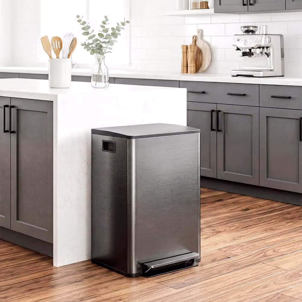 STILVORA 60L Dual Kitchen Bin with Soft-Close Lid and Pedal in Black Stainless Steel – 3