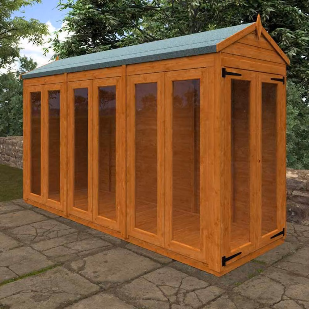 Buttercup Farm 12x4 Flex Apex Full Pane Summerhouse in Burnt Orange, W: 115 cm, D: 353.8 cm, H: 219.2 cm – 2