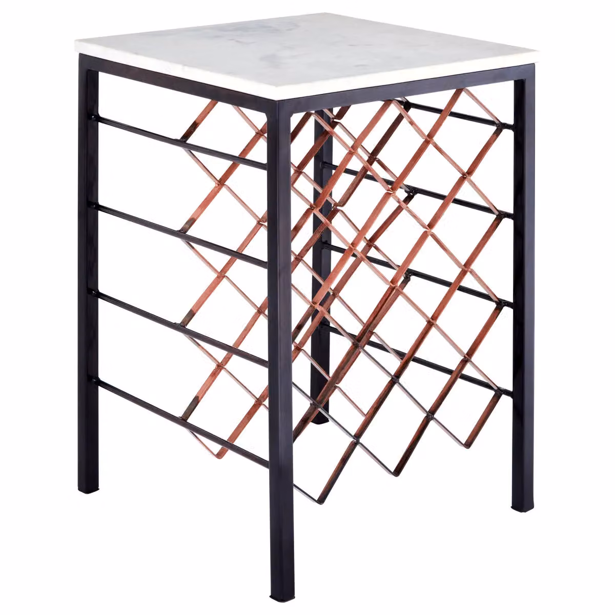 Orsina Modern White Marble and Iron Geometric Wine Rack Table – 4