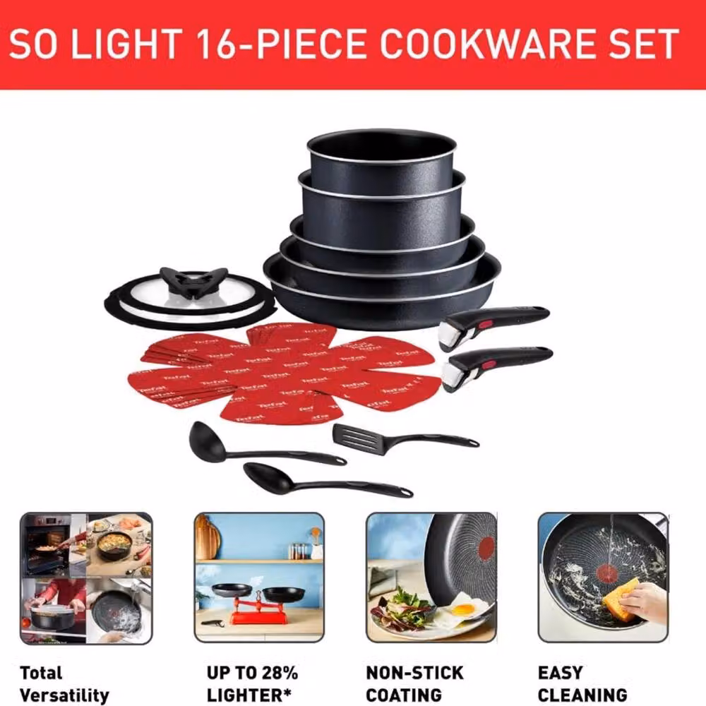 Tefal Ingenio So Light 16-Piece Non-Stick Pot and Pan Set, Black – 2