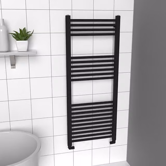 Lux Heat Black Ladder Towel Radiator, W: 50 cm, H: 120 cm