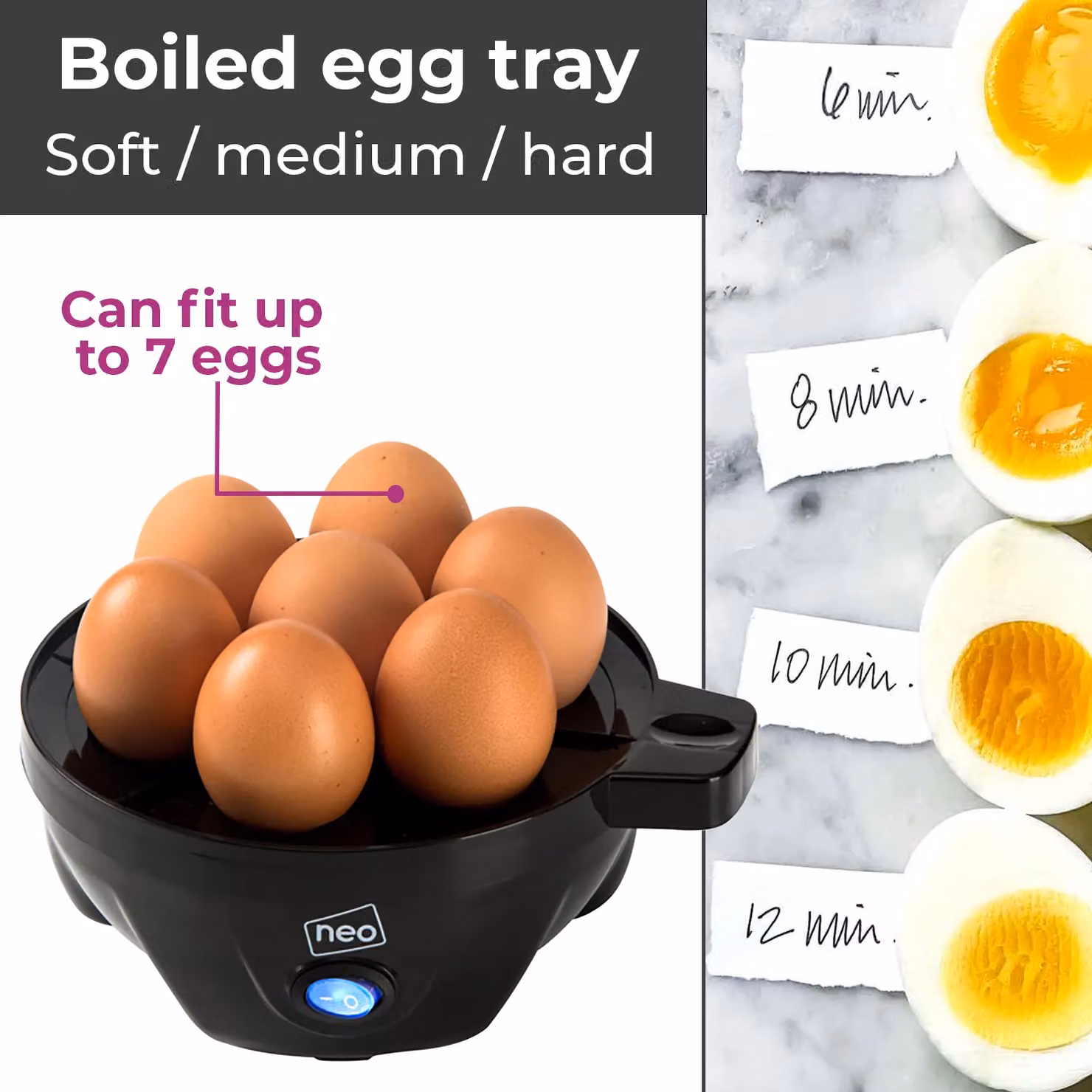 Neo Stainless Steel Electric Egg Boiler, Poacher and Steamer with Auto Shut-off in Grey – 4