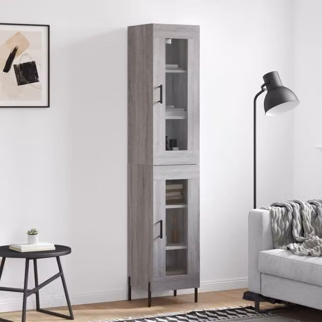 Berkfield Home Grey Sonoma Highboard with Glass Doors, W/D/H: 34.5 x 34 x 180 cm – 1