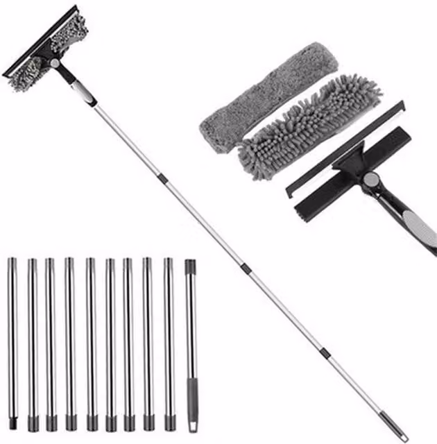 NESTLUNE Telescopic Squeegee Window Glass Cleaning Kit with Microfibre, Grey, W: 100 cm, H: 15 cm – 1