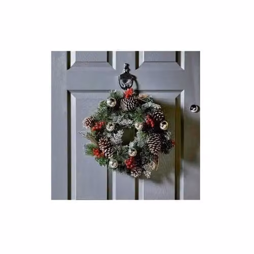 Premier Round Christmas Wreath with Red, Green and Silver Decorations, Diameter: 40 cm