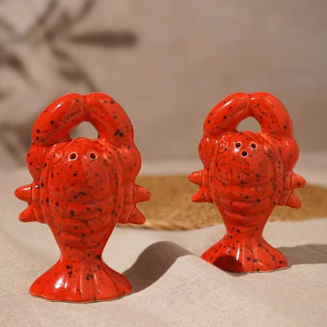 Hestia Lobster Salt and Pepper Set in Red Ceramic