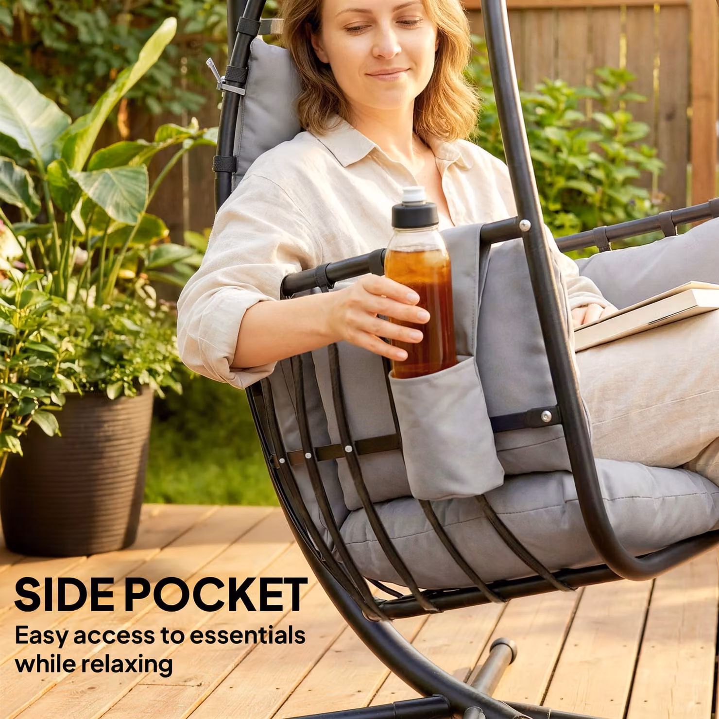 Outsunny Hanging Egg Chair with Stand and Cushions, Dark Grey Modern Swinging Hammock Chair for Indoor and Outdoor Use – 9