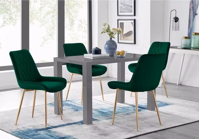FurnitureboxUK Pivero Grey Rectangular Dining Table and 4 Pesaro Green Chairs with Gold Legs